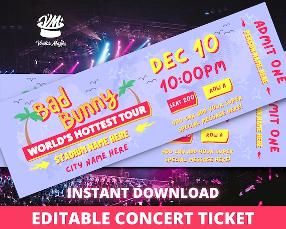 Bad Bunny Concert Ticket Template Gift Certificate Worlds - Etsy Finland
