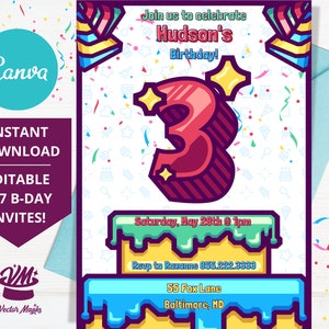 3rd Birthday Invitation, Colorful Birthday Cake Invitation, third Birthday Party Invitation