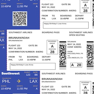 Editable Boarding Pass Ticket Template Surprise Airline Gift Fake
