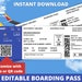 Editable Boarding Pass Ticket Template, Surprise Airline Gift, American ...