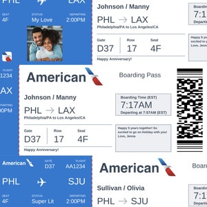 Editable Boarding Pass Ticket Template, Surprise Airline Gift, American ...