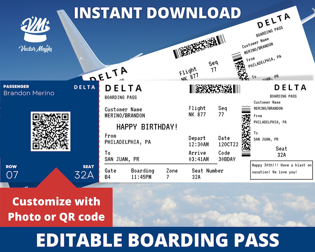 Editable Boarding Pass Ticket Template, Surprise Airline Gift, Fake ...