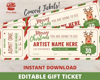 Concert Ticket Template Gift Certificate - Editable Gift Certificate - Printable Christmas Gift Card