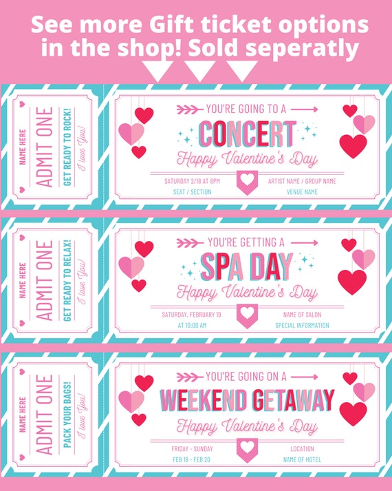Valentines Day Spa Treatment Surprise Ticket Template Valentine's Day Gift  Voucher Last Minute Gift 