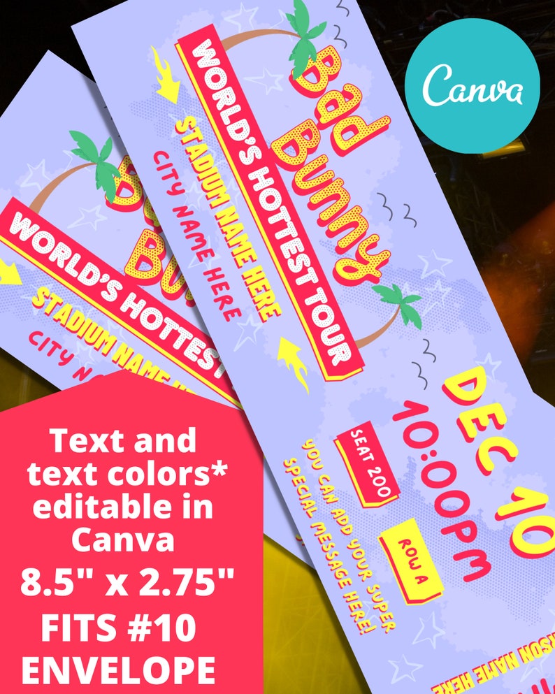 Bad Bunny Concert Ticket Template Gift Certificate Worlds Etsy