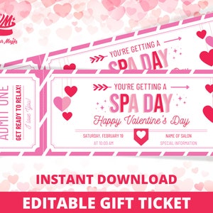 Modèle de billet surprise pour le traitement au spa de la Saint-Valentin - Chèque-cadeau de la Saint-Valentin - Imprimable modifiable