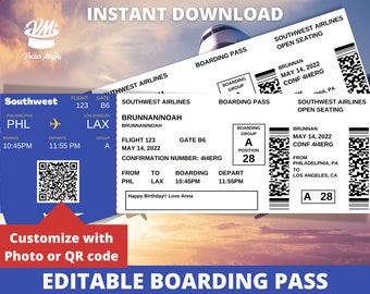 Editable Boarding Pass Ticket Template, Surprise Airline Gift, Fake Airplane Ticket, Printable Airline Ticket