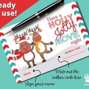 Printable Redbox Certificate, Movie Night Christmas Gift, Holiday Tag, Easy Gift Idea, Last ...
