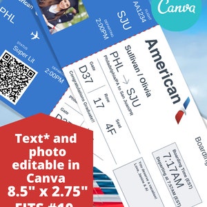 Editable Boarding Pass Ticket Template, Surprise Airline Gift, American ...