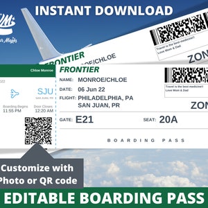 Boarding Pass Template, Custom Boarding Pass, Fake Airplane Ticket, Printable Airline Ticket