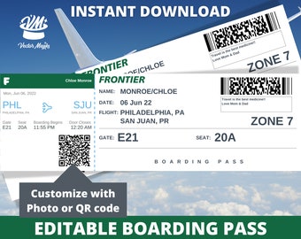 Boarding Pass Template, Custom Boarding Pass, Fake Airplane Ticket, Printable Airline Ticket
