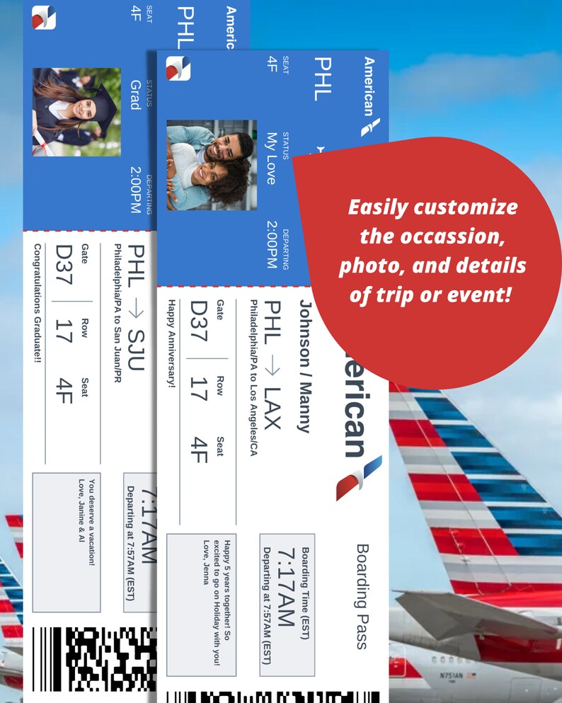 Editable Boarding Pass Ticket Template Surprise Airline Gift Etsy