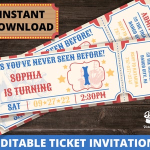 Carnival Birthday Party Ticket - Circus Party - Circus Invitation - Bright Circus Theme