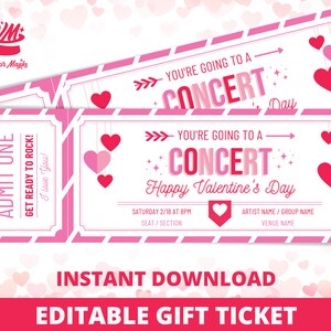 Konzertticket Vorlage Geschenkgutschein - Valentinstagsgeschenk - Valentinstagsgeschenk - Vday Gift