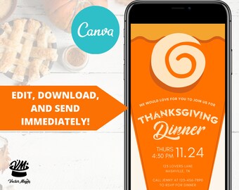 Thanksgiving Dinner Invitation, Thanksgiving Mobile Invitation Template, Friendsgiving Invite, Pumpkin Thanksgiving