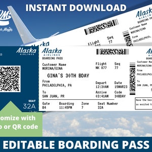 Editable Boarding Pass Ticket Template, Surprise Airline Gift, Fake Airplane Ticket, Printable Airline Ticket