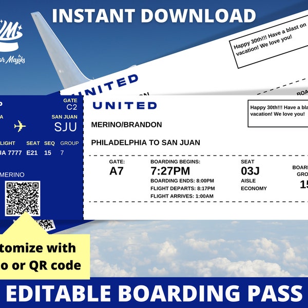 Editable Boarding Pass Ticket Template, Surprise Airline Gift, Fake Airplane Ticket, Printable Airline Ticket