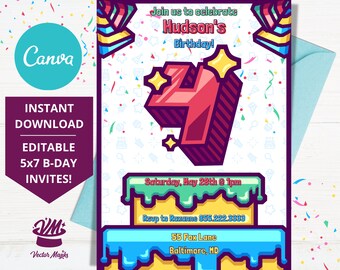 4th Birthday Invitation, Colorful Birthday Cake Invitation, Fourth Birthday Party Invitation