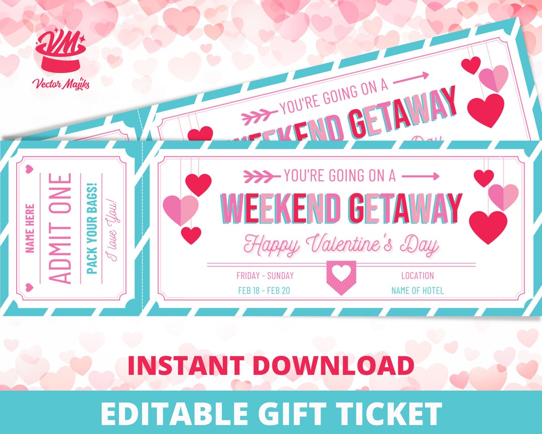 Weekend Getaway Voucher Template Gift Certificate Printable Valentines ...