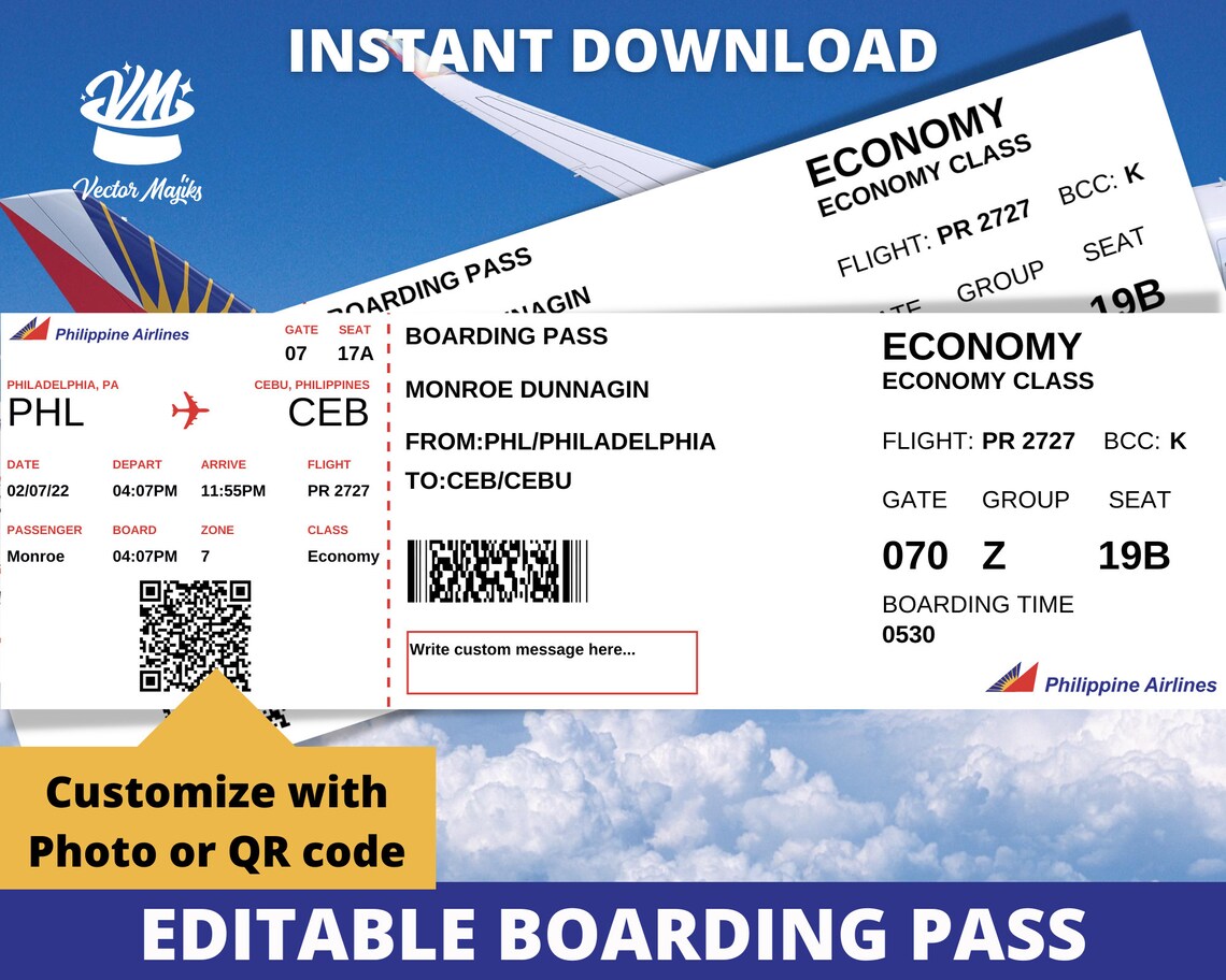 Editable Boarding Pass Ticket Template Surprise Airline Gift Etsy