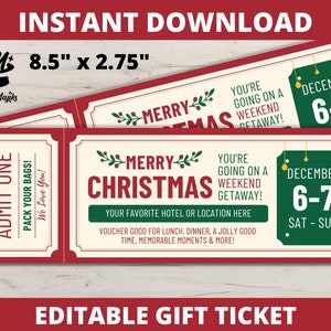Weekend Getaway Voucher Template Chèque-cadeau - Chèque-cadeau modifiable - Carte-cadeau de Noël imprimable