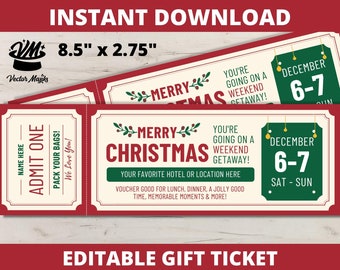 Weekend Getaway Christmas Gift Certificate Template – Editable & Printable (Digital Download)