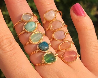 Anillos con piedras preciosas ovaladas | Anillos de alambre | Anillos de alambre | Piedras preciosas | Anillo con piedra