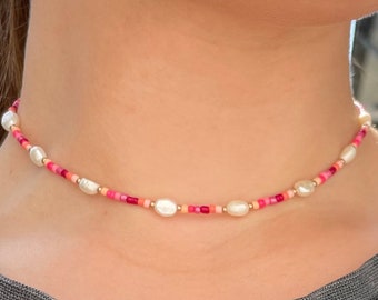 Candy pearl necklace | Bead necklace | Freshwater pearls | Stainless steel | Choker