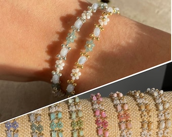 ☆TATIANA☆ Pearl Flower Bracelet BR2190 summer-jade-gemstone-bracelet-