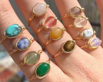 Oval gemstone ring | Wire ring | Gold ring | Silver ring | Crystal ring