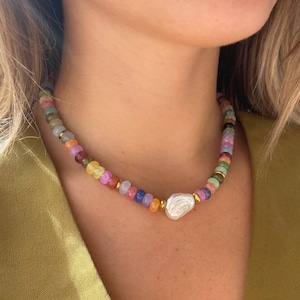 Chunky bead necklace | Statement necklace | Abacus beads | Colorful necklace | Colorful necklace | Baroque pearl | Pearl charm