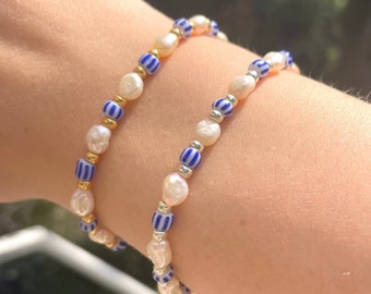 Bracciale di perle d'acqua dolce | Bracciale stile Mama Mia | Bracciale regolabile