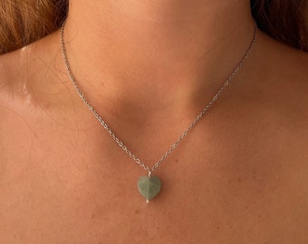 Necklace with gemstone heart | Stainless steel | Charm necklace