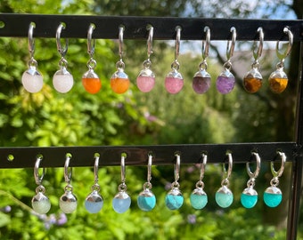 Silver gemstone earrings | Drop earrings