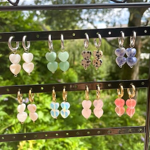Heart earrings | Gemstone earrings | Mother of pearl earrings
