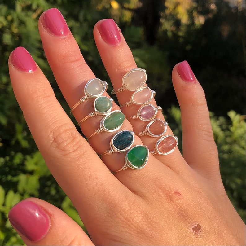 Oval shaped gemstone rings Wire rings Wire rings Gemstones Ring with stone image 2
