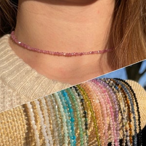Gemstone necklace | Stainless steel | Choker | Faceted beads | 2mm