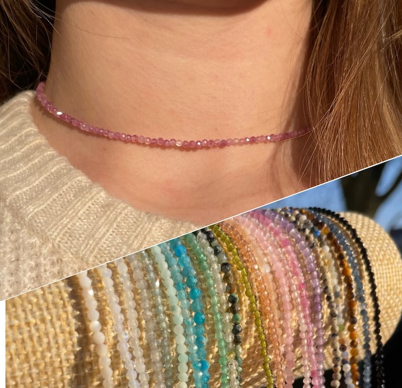 Edelstein-Halskette Edelstahl Halsband Facettierte Perlen Bild 1