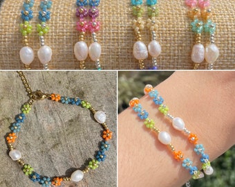 Bracciale floreale | Bracciale con perline | Bracciale colorato | Regolabile | Acciaio inossidabile