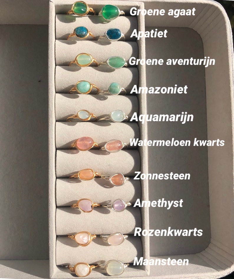 Ovaalvormige edelsteen ringen Wire rings Draadringen Edelstenen Ring met steen afbeelding 4