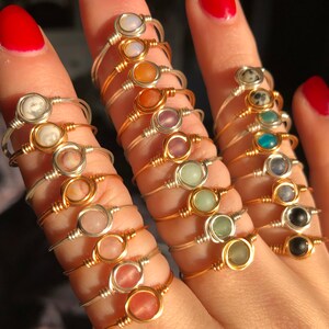 Matte edelsteen ring Wire rings Gouden ring Zilveren ring afbeelding 4