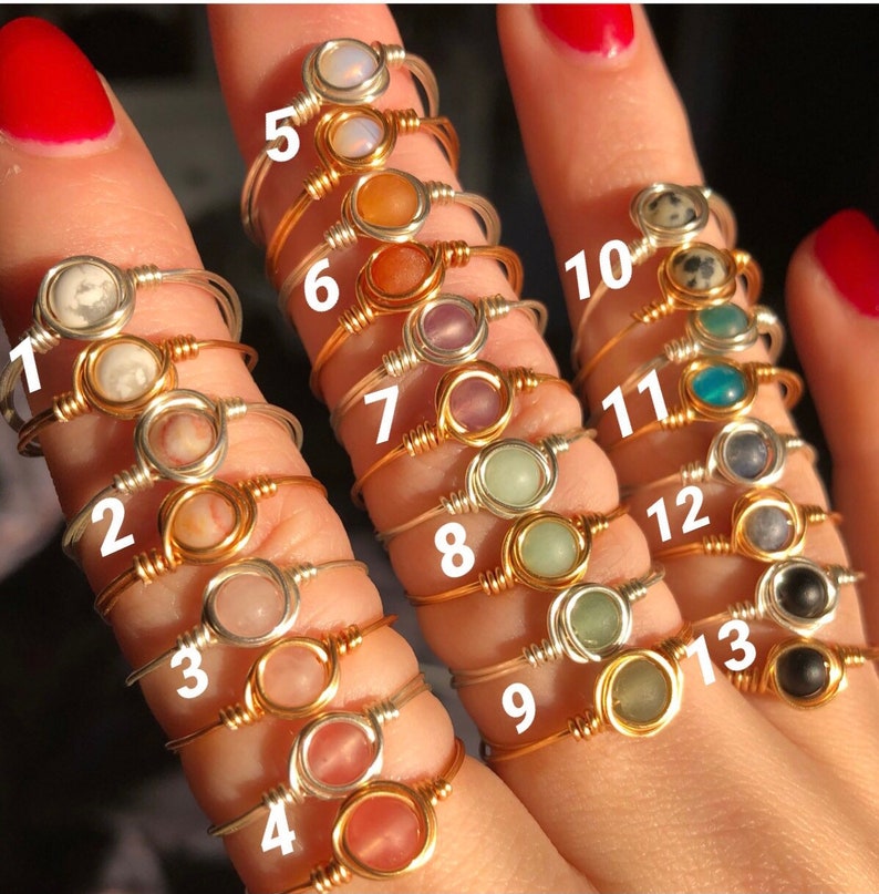 Matte edelsteen ring Wire rings Gouden ring Zilveren ring afbeelding 5