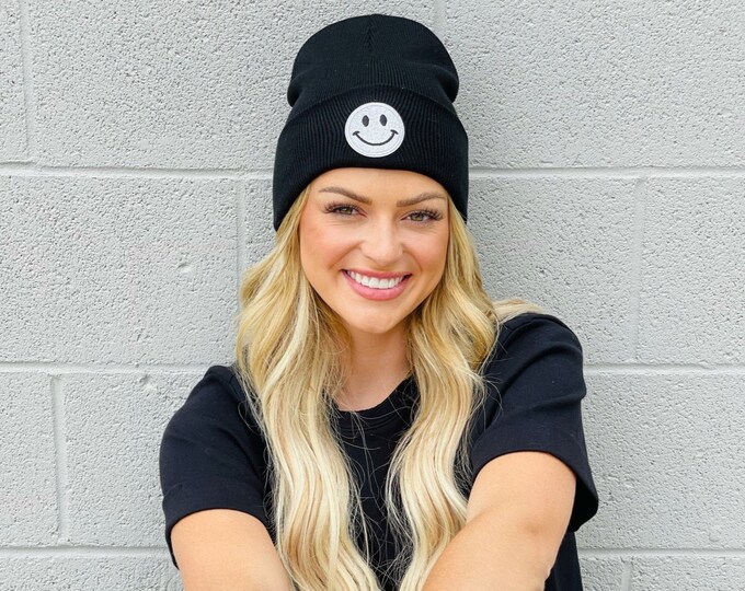 SMILEY FACE HAT black Etsy