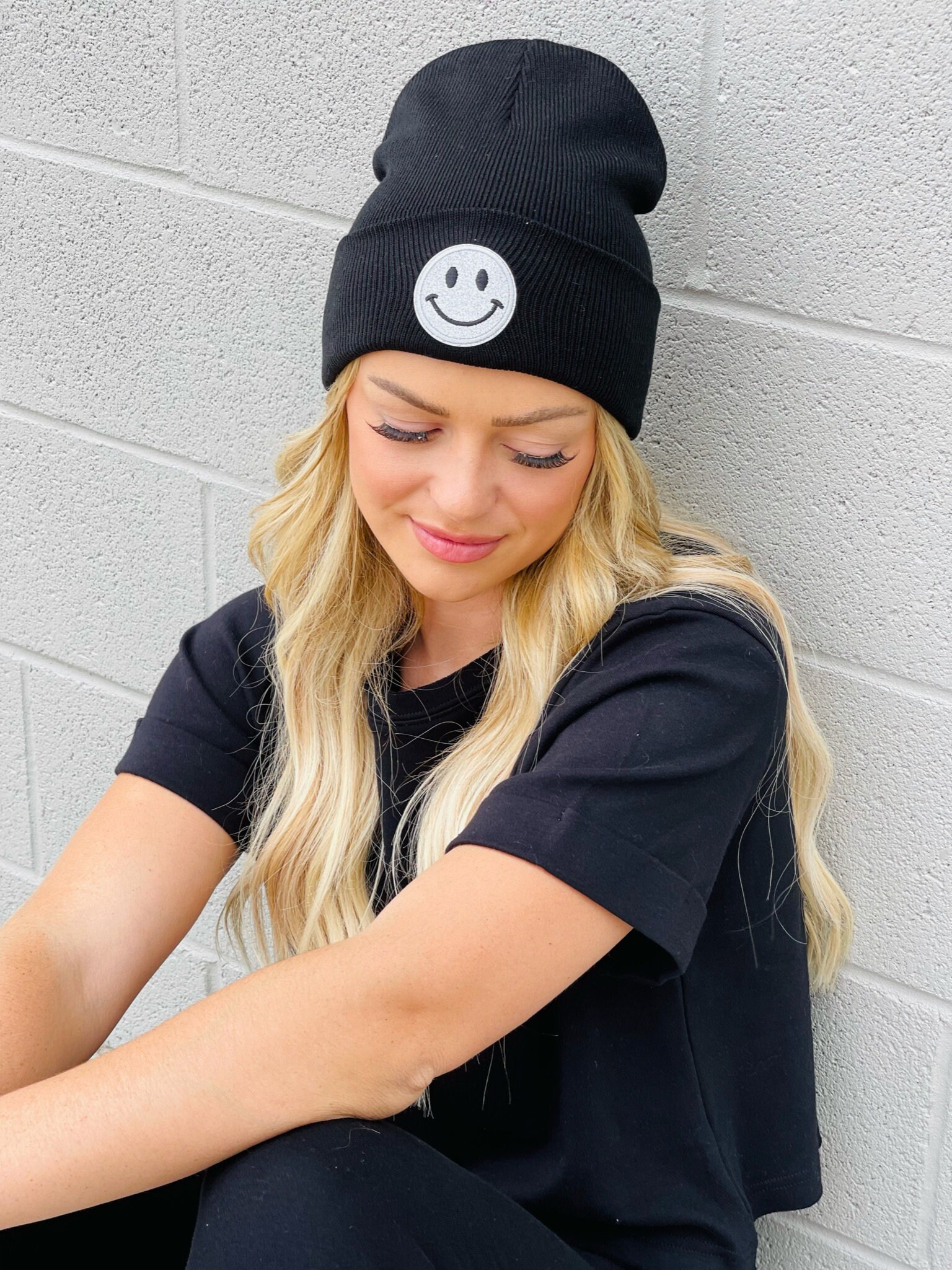 SMILEY FACE HAT black Etsy