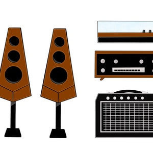 Jazz Room Clip Art - Lautsprecher, Plattenspieler, Verstärker, Tuner, Musik, Retro Radio
