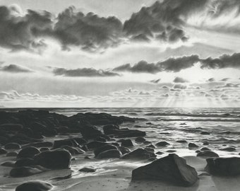 Grounded - Original Landscape Seascape Charcoal Drawing