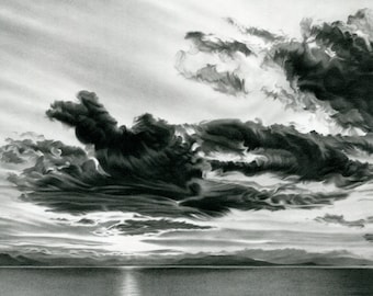 Boundless - Original Landscape Cloud Seascape Charcoal Drawing