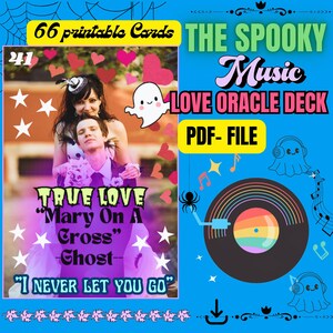 Oracle musical d'Halloween - Téléchargement instantané - 66 cartes avec chansons effrayantes - Imprimable à la maison - Oracle d'Halloween - Jeu numérique - PDF