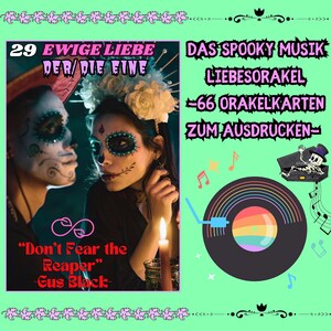 Spooky Music Love Oracle - 66 cartes Oracle à imprimer - Fichier numérique - PDF - Impression instantanée - 66 chansons effrayantes avec messages d'amour