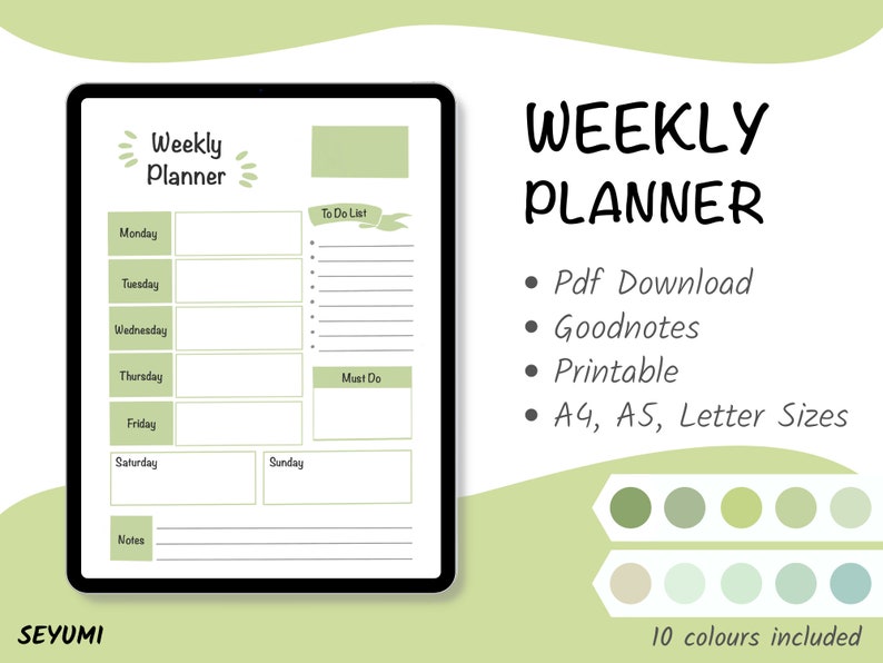 Printable Weekly Planner Digital Download Goodnotes A4 Etsy Canada